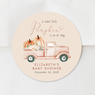 Süßer Kürbis Vintage-LKW-Baby-Party Runder Aufkleber