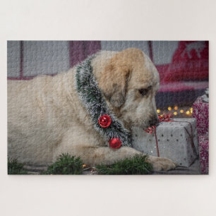 Süßer Lab-Hund Familien-Spaß Weihnachten-Puzzle Puzzle