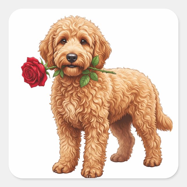 ‏Süßer Labradoodle Hund Quadratischer Aufkleber (Vorderseite)