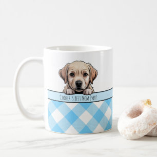 Süßer Labrador-Welpe Beste-Hund-Mama Blau Gingham Kaffeetasse