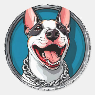 Süßer lächelnder Bull Terrier 🐾 Fröhliche Hundeku Runder Aufkleber