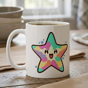 Süßer lächelnder Kawaii-Baby-Seestern mit Blasen Kaffeetasse