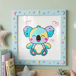 Süßer lächelnder Kawaii-Babykoala mit Liebesherzen Fotodruck