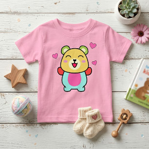 Süßer lächelnder Kawaii-Teddybär mit Liebesherzen Baby T-shirt