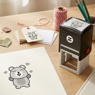 Süßer lächelnder Kawaii-Teddybär mit Liebesherzen Permastempel