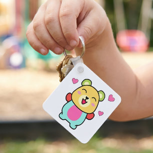 Süßer lächelnder Kawaii-Teddybär mit Liebesherzen Schlüsselanhänger