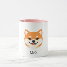 Süßer lächelnder Shiba Inu Hund mit individuellem Tasse
