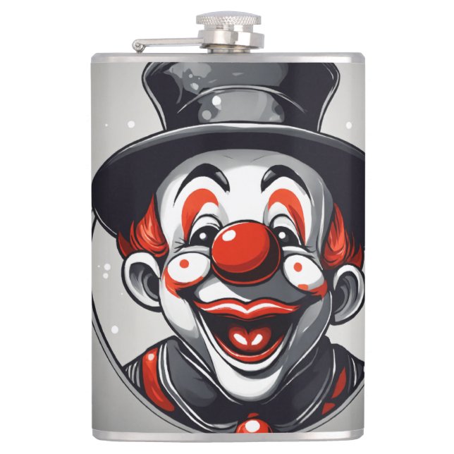 Süßer Lachender Clown-Logo – Einfach Schwarz & Wei Flachmann (Vorderseite)