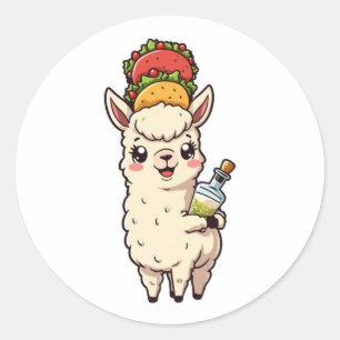 Süßer Lama-Taco-Tequila-Aufkleber - Kawaii-Leckere Runder Aufkleber