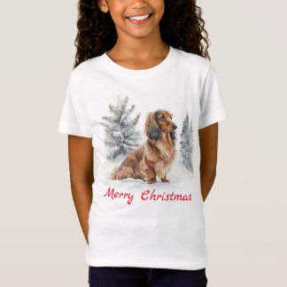 Süßer Langhaar-Dachshund-Sausage-Dog-Weihnachten T-Shirt