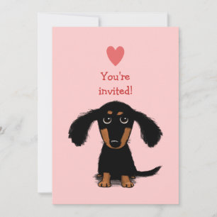 Süßer Langhaar-Dachshund-Welpe zur Valentinstagspa Einladung