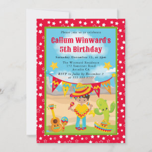 Süßer Latina-Junge Fiesta-Kinder-Geburtstag Einladung