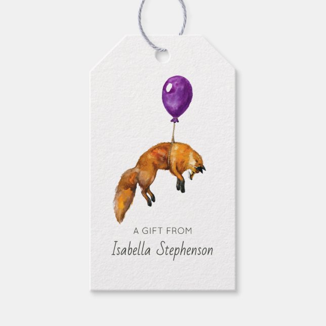 Süßer launischer Fuchs & Luftballon Geschenkanhänger (Vorderseite)