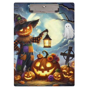 Süßer, launischer Halloween-Vogelscheuche und Kürb Klemmbrett