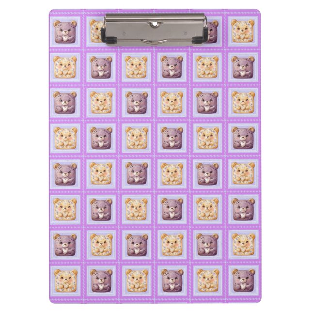 Süßer Lavendel Blaubeer Patchwork-Keksbär Klemmbrett (Vorderseite)