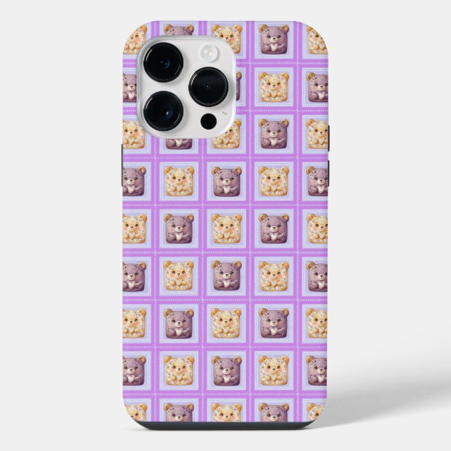 Süßer Lavendel Blaubeer Patchwork Teddybär iPhone Hülle (Rückseite)