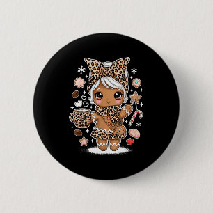 Süßer Lebkuchen-Leopard-Weihnachten-Xmas-Mädchen-F Button