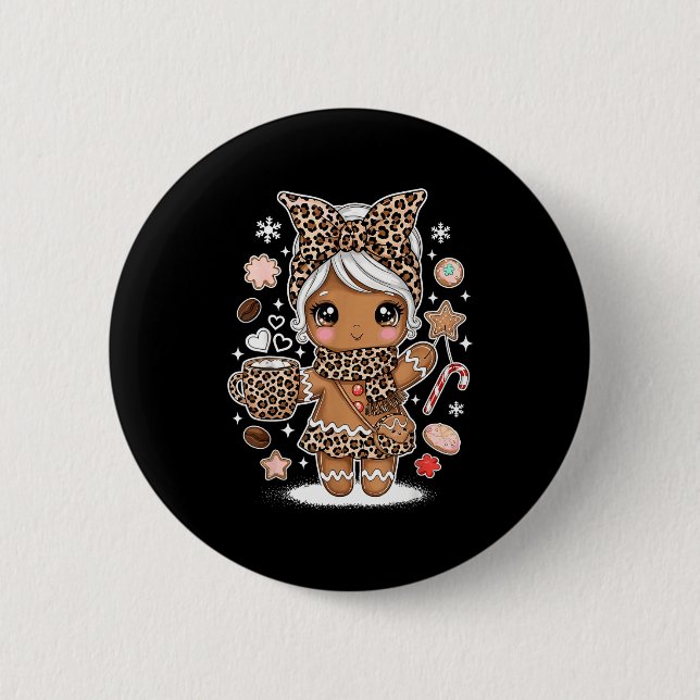 Süßer Lebkuchen-Leopard-Weihnachten-Xmas-Mädchen-F Button (Vorderseite)
