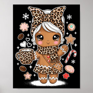 Süßer Lebkuchen-Leopard-Weihnachten-Xmas-Mädchen-F Poster