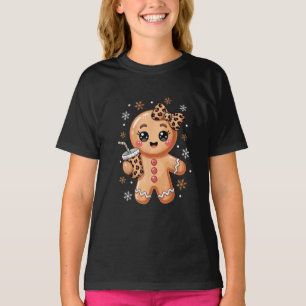 Süßer Lebkuchen-Leoparden-Coquette-Bogen-Weihnacht T-Shirt