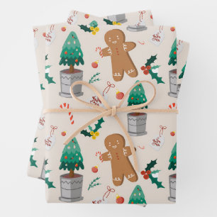 Süßer Lebkuchenmann-Candy-Cane-Weihnachten Geschenkpapier Set