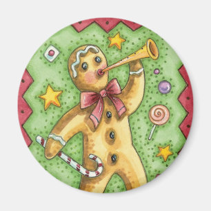 Süßer Lebkuchenmann, der ein Horn bläst, Weihnacht Magnet