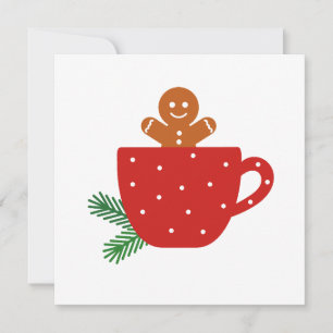 Süßer Lebkuchenmann in einer roten Kaffeetasse Einladung