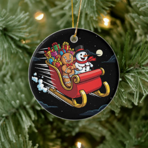 Süßer Lebkuchenmann & Schneemanns Magisches Weihna Keramik Ornament