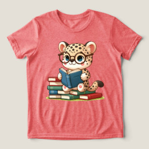 Süßer Leopard beim Lesen Tri-Blend Shirt