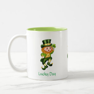 Süßer Leprechaun, Kalligrafie & Goldtopf Zweifarbige Tasse