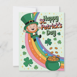 Süßer Leprechaun mit Regenbogen zum St. Patrick's  Feiertagskarte