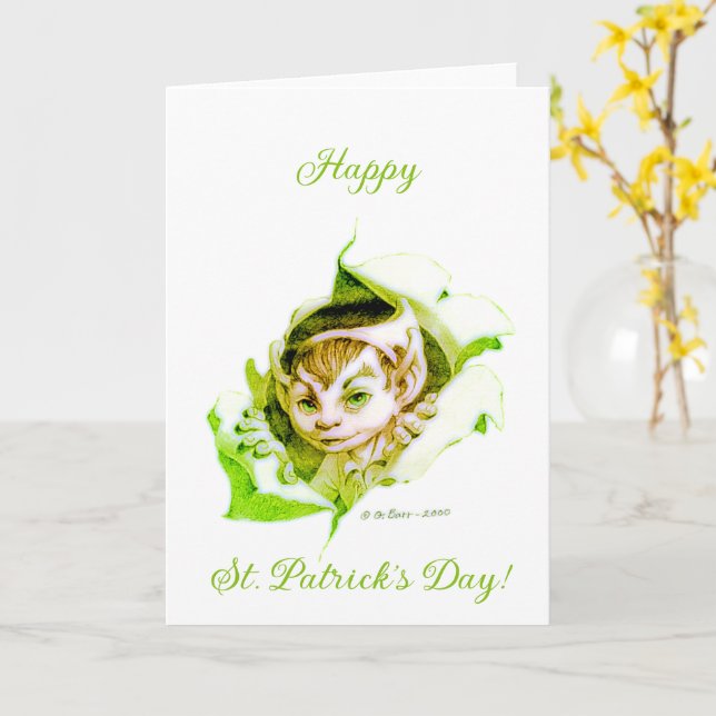 Süßer Leprechaun St. Patrick's Day Karte (Gelbe Blume)