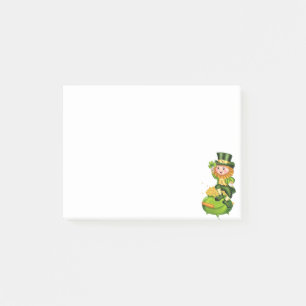 Süßer Leprechaun und Topf mit Gold Post-it-Notizen Post-it Klebezettel