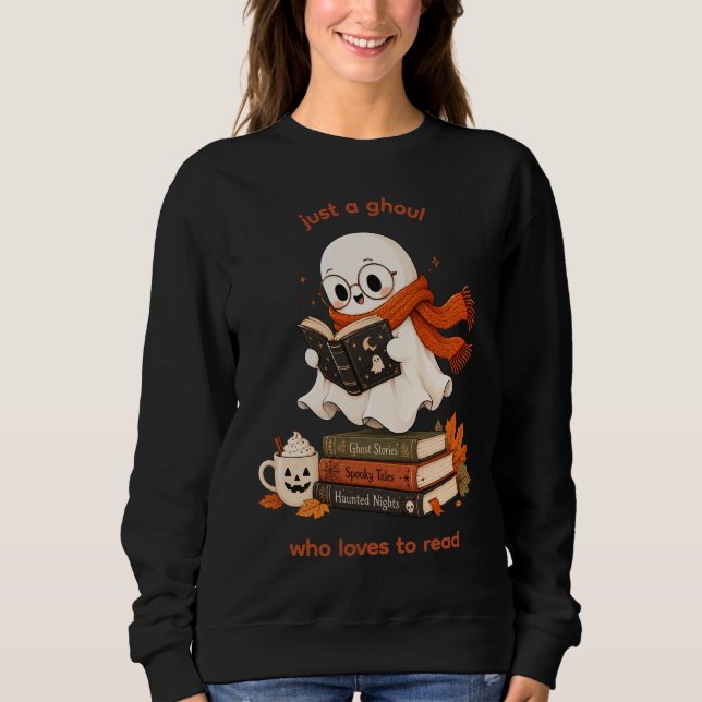 Süßer Leseghost, gemütlicher, schokoladenbrauner S Sweatshirt (Vorderseite)