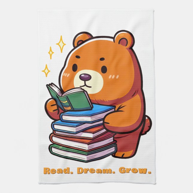 Süßer lesender Bär mit Büchern Kawaii Geschirrtuch (Vertikal)