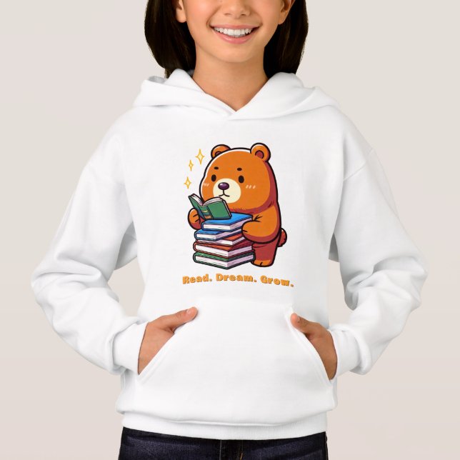 Süßer lesender Bär mit Büchern Kawaii Hoodie (Vorderseite)