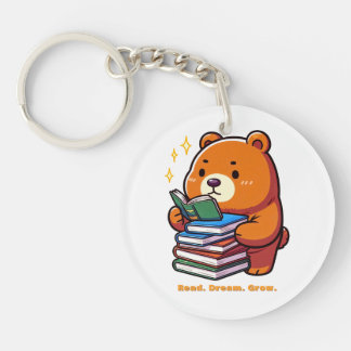 Süßer lesender Bär mit Büchern Kawaii Schlüsselanhänger
