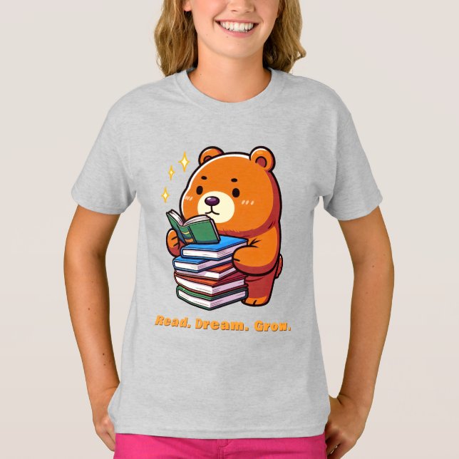 Süßer lesender Bär mit Büchern Kawaii T-Shirt (Vorderseite)
