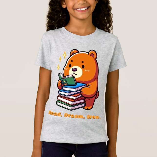 Süßer lesender Bär mit Büchern Kawaii T-Shirt (Vorderseite)