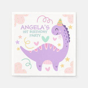 Süßer lila Dinosaurier Kindergeburtstag Serviette