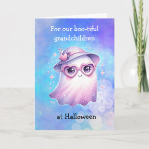 Süßer lila Geist Frohes Halloween Enkelkinder Karte