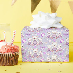 Süßer lila gestreifter Bär und Spielzeug nahtlos Geschenkpapier
