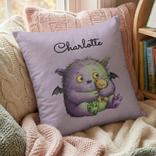 Süßer lila grüner flauschiger Monsterfreund Kissen