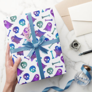 Süßer lila Halloween-Geist Gruseliger blauer Toten Geschenkpapier