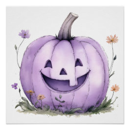 Süßer lila Jack O Lantern Halloween-Wasserfarbe Poster