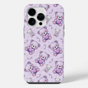 Süßer lila Liebear und Herzen nahtloses Muster iPhone 14 Pro Max Hülle
