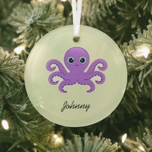 Süßer lila Oktopus grün Ornament Aus Glas