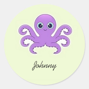 Süßer lila Oktopus grün Runder Aufkleber