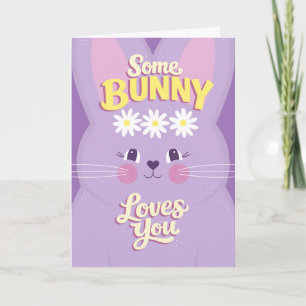 Süßer lila Osterhase mit Gänseblümchen-Krone für K Karte