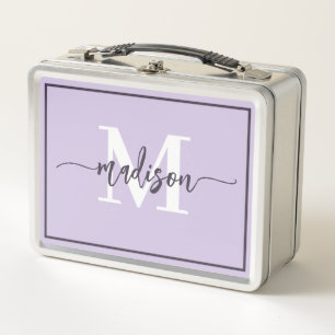 Süßer lila Pastell-Monogramm-Name in Schreibschrif Metall Brotdose